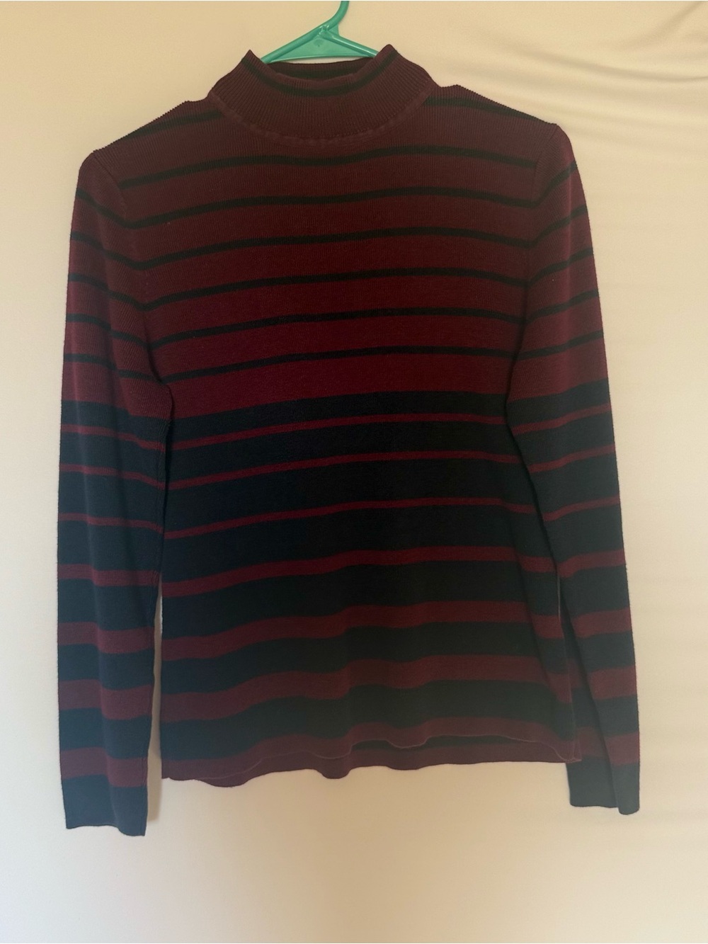Christopher & Banks Burgundy and Navy Striped Mock Neck Sweater Ramie Cotton VTG